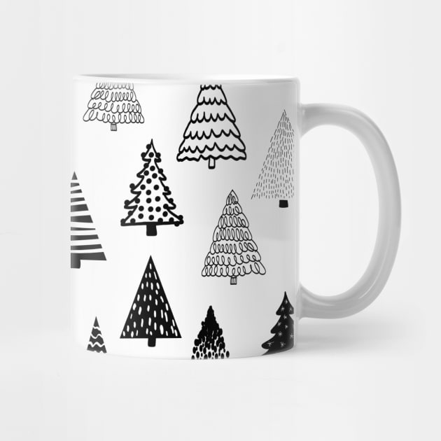 Black Doodle Christmas Trees by Sandra Hutter Designs